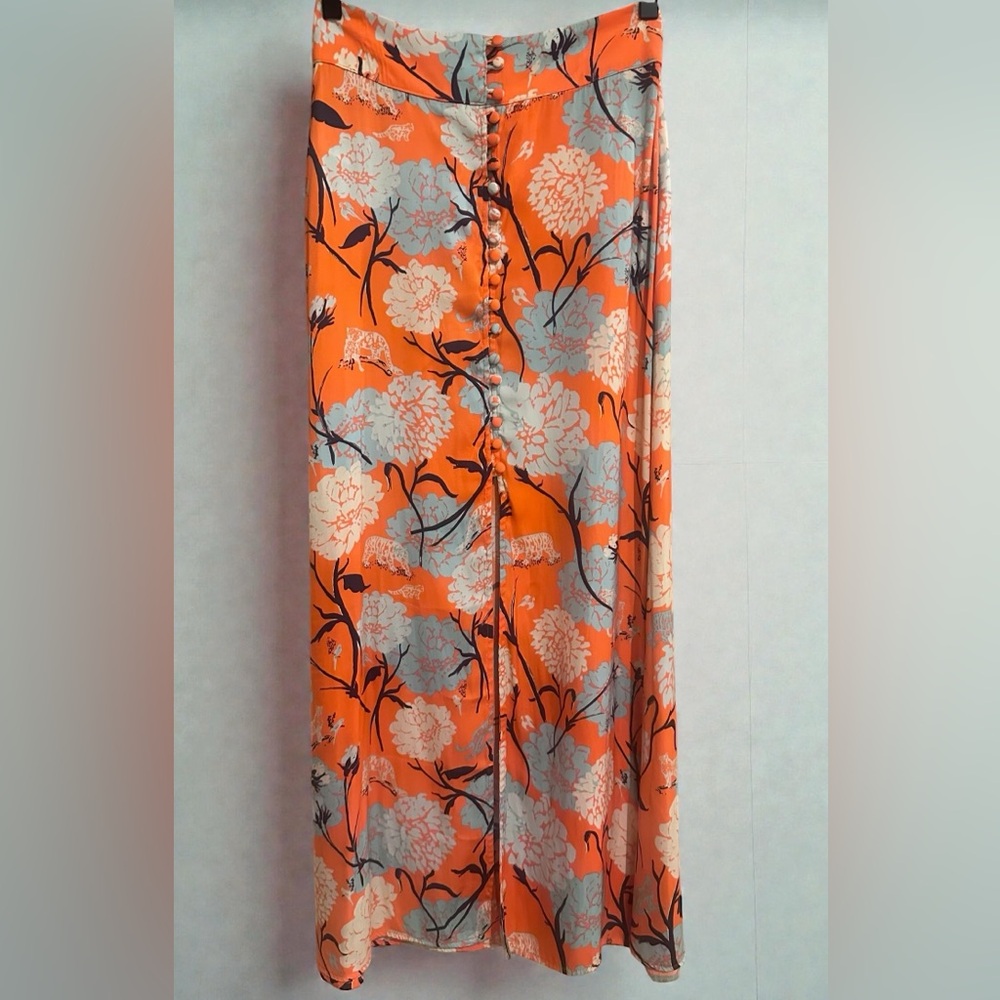Free People Sammy Button Down Floral Orange Maxi Skirt